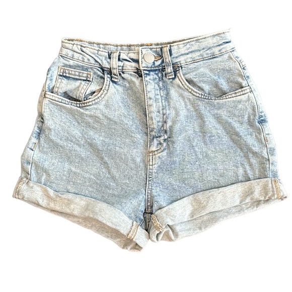 COTTON ON SHORTS DENIM HIGH RISE FOLDED HEM LIGHT WASH - Picture 1 of 8